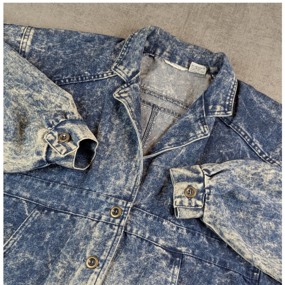 Ruth Douglas Denim Jacket Women M Blue Bomber Pocket Vintage Acid Wash Oversized